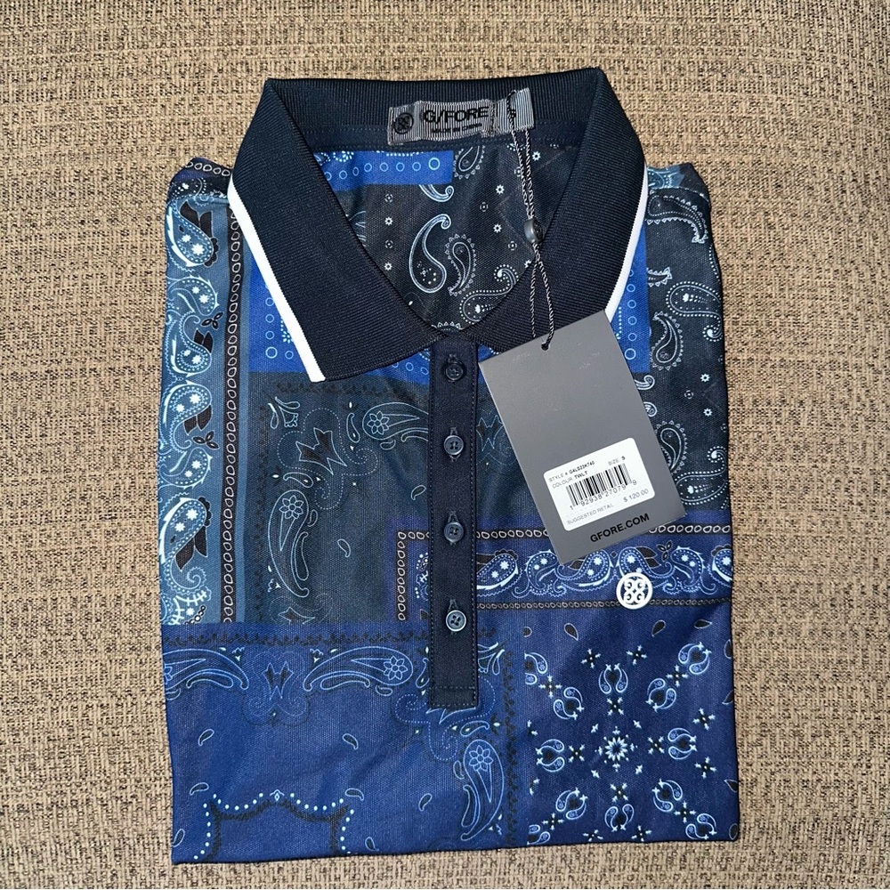 G/FORE Women's Blue and Black Paisley Polo